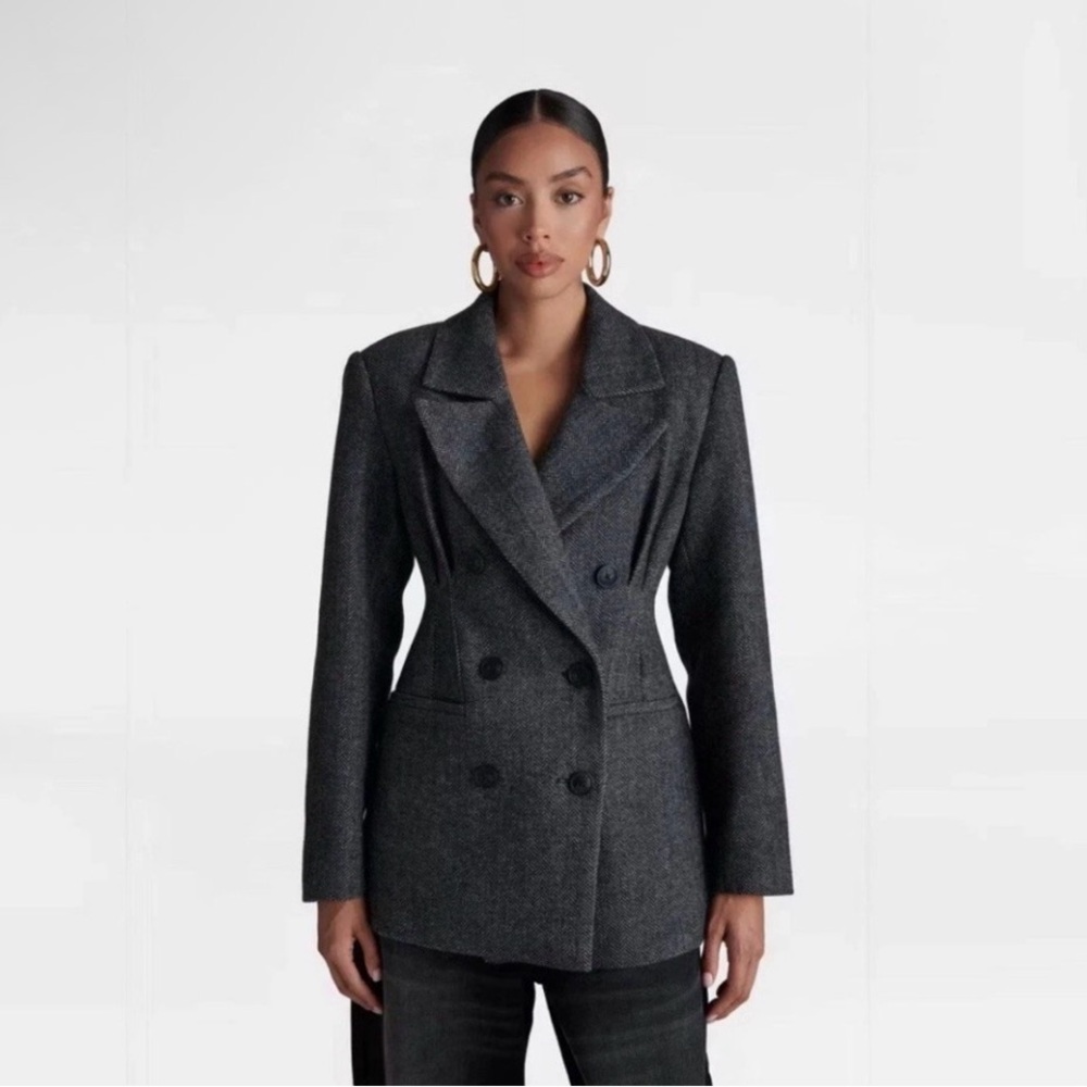 KBB by Kahlana Grey Corset Double-Breasted Blazer Jacket Size XS